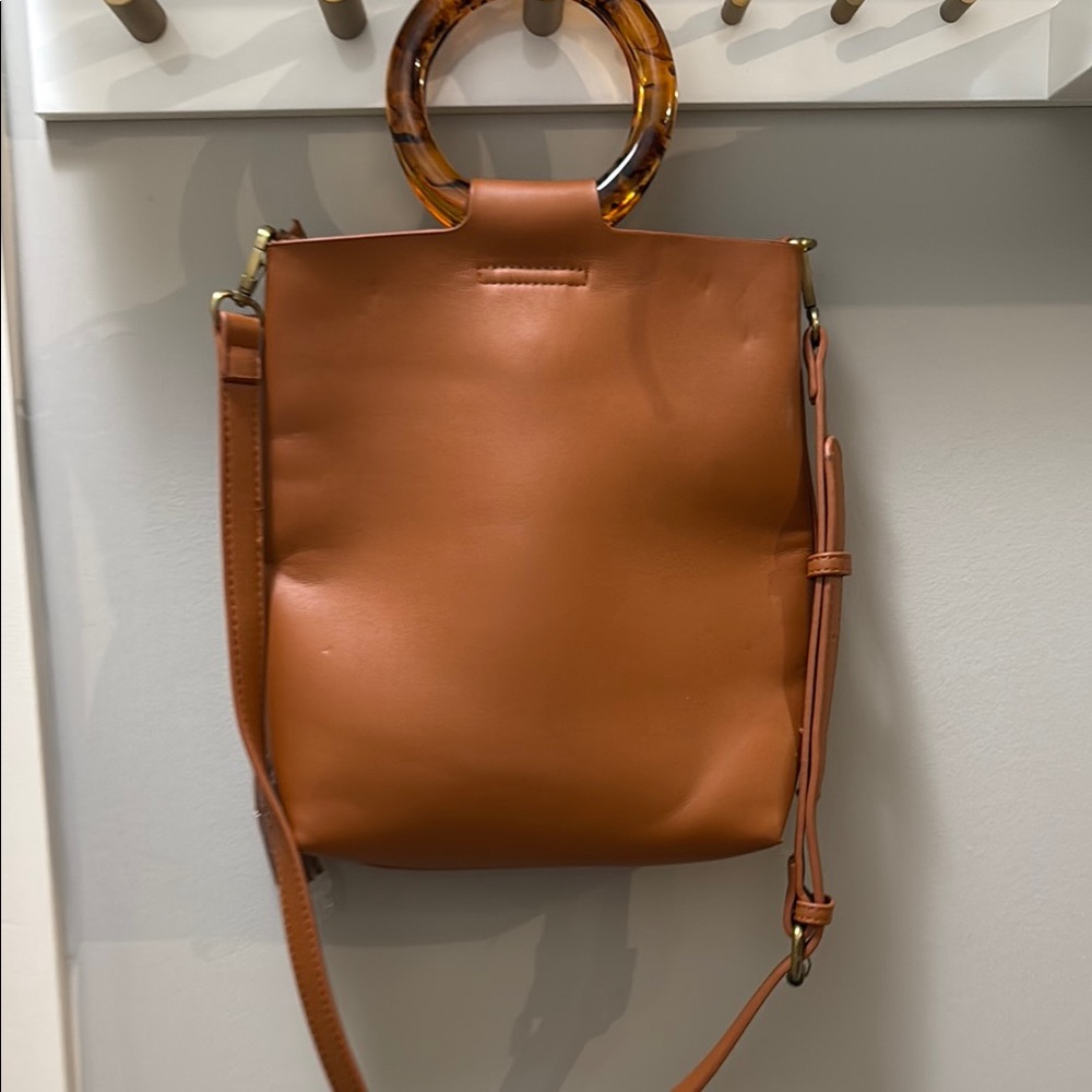Anthropologie Tan Shoulder Bag with Wooden Handle - Picture 6 of 8